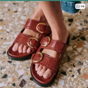 Sezane Lenny Low Mules Smooth Natural Leather - Size 7